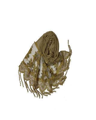 Diamond Studed Hijab With Border and Fringe's  Yellow 2