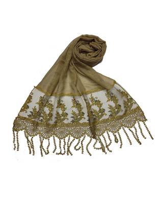 Diamond Studed Hijab With Border and Fringe's  Yellow 3