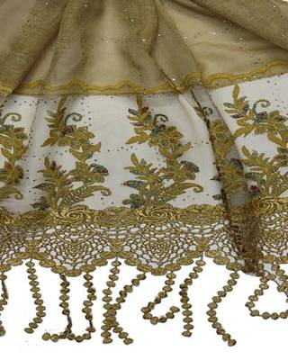 Diamond Studed Hijab With Border and Fringe's  Yellow 4
