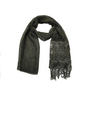 Diamond Studed Hijab With Border and Fringe's  Dark Green 1