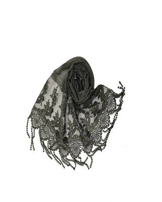 Diamond Studed Hijab With Border and Fringe's  Dark Green 2