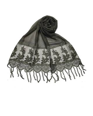 Diamond Studed Hijab With Border and Fringe's  Dark Green 3