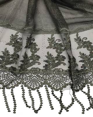 Diamond Studed Hijab With Border and Fringe's  Dark Green 4