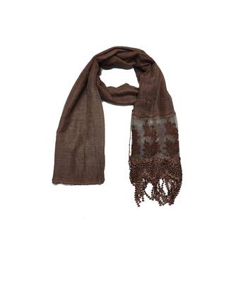 Diamond Studed Hijab With Border and Fringe's  Brownish Brown 1