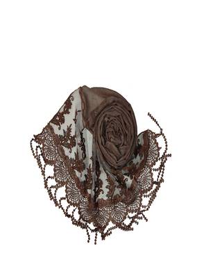 Diamond Studed Hijab With Border and Fringe's  Brownish Brown 2
