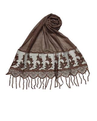 Diamond Studed Hijab With Border and Fringe's  Brownish Brown 3