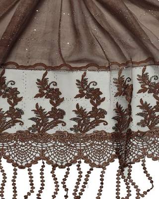 Diamond Studed Hijab With Border and Fringe's  Brownish Brown 4