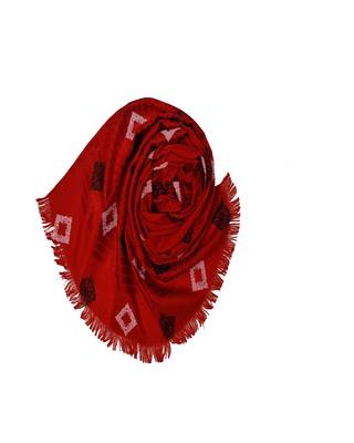 Cotton Checkered Kite Shaped Stole  Red 2