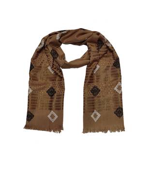 Cotton Checkered Kite Shaped Stole  Light Brown 1