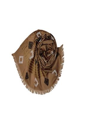 Cotton Checkered Kite Shaped Stole  Light Brown 2