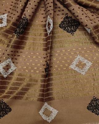 Cotton Checkered Kite Shaped Stole  Light Brown 4