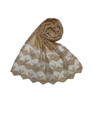 Cotton Checkered Diamond Studed Hijab  Cream 3
