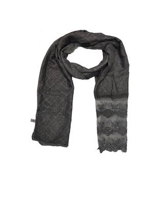 Cotton Checkered Diamond Studed Hijab  Dark Grey 1