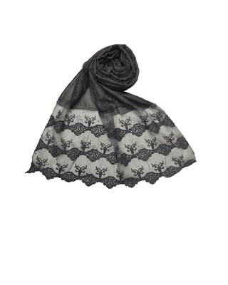 Cotton Checkered Diamond Studed Hijab  Dark Grey 3