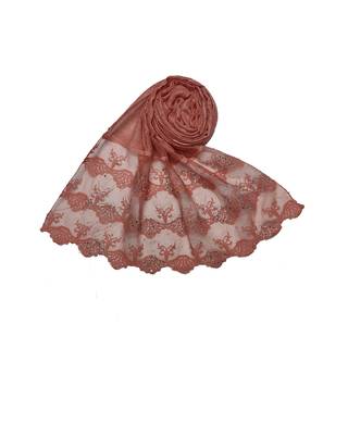 Cotton Checkered Diamond Studed Hijab  Orange 3