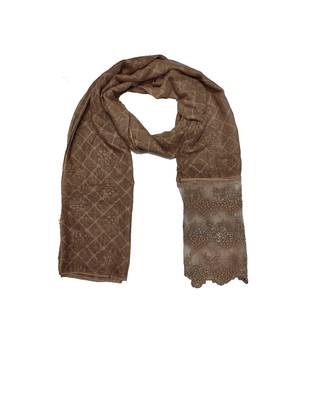 Cotton Checkered Diamond Studed Hijab  Brown 1