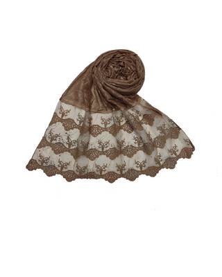 Cotton Checkered Diamond Studed Hijab  Brown 3
