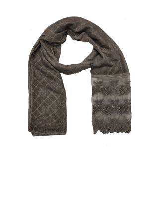 Cotton Checkered Diamond Studed Hijab  Brown 1
