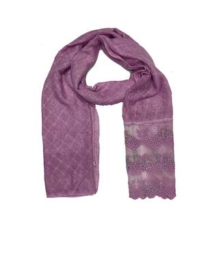 Cotton Checkered Diamond Studed Hijab  Purple 1