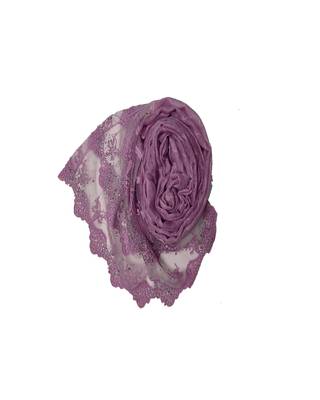 Cotton Checkered Diamond Studed Hijab  Purple 2