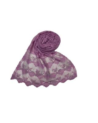 Cotton Checkered Diamond Studed Hijab  Purple 3