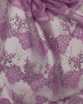 Cotton Checkered Diamond Studed Hijab  Purple 4