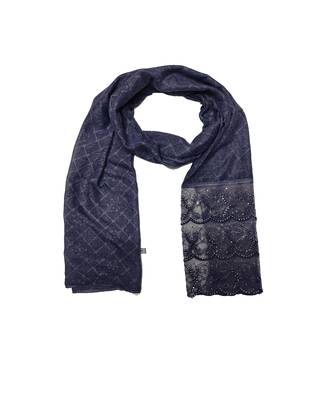 Cotton Checkered Designer Diamond Studed Stole  Blue 1