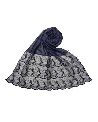 Cotton Checkered Designer Diamond Studed Stole  Blue 3