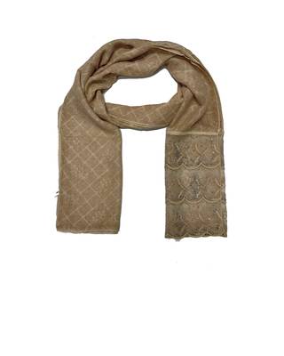 Cotton Checkered Designer Diamond Studed Stole  Cream 1
