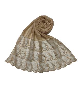 Cotton Checkered Designer Diamond Studed Stole  Cream 3