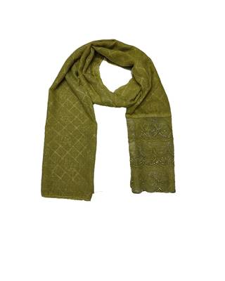 Cotton Checkered Designer Diamond Studed Stole  Green 1