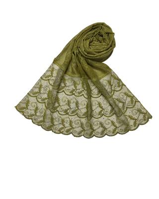 Cotton Checkered Designer Diamond Studed Stole  Green 3