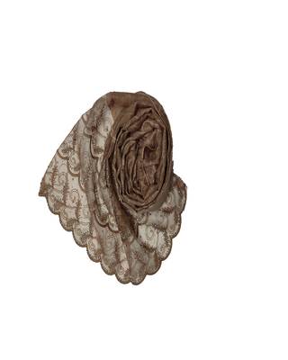 Cotton Checkered Designer Diamond Studed Stole  Light Brown 2