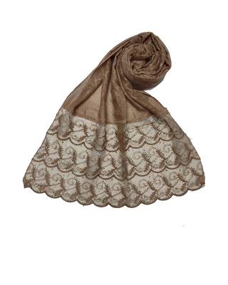 Cotton Checkered Designer Diamond Studed Stole  Light Brown 3