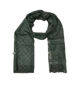 Cotton Checkered Designer Diamond Studed Stole  Dark Green 1