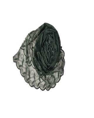 Cotton Checkered Designer Diamond Studed Stole  Dark Green 2