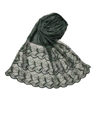 Cotton Checkered Designer Diamond Studed Stole  Dark Green 3