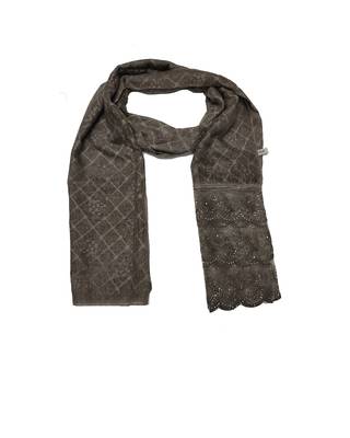 Cotton Checkered Designer Diamond Studed Stole  Brown 1