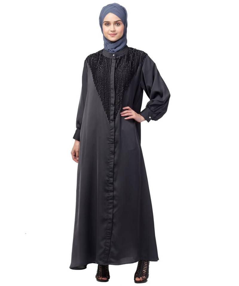 Nazneen Diamond Beads Front open Abaya