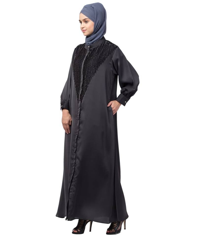 Nazneen Diamond Beads Front open Abaya