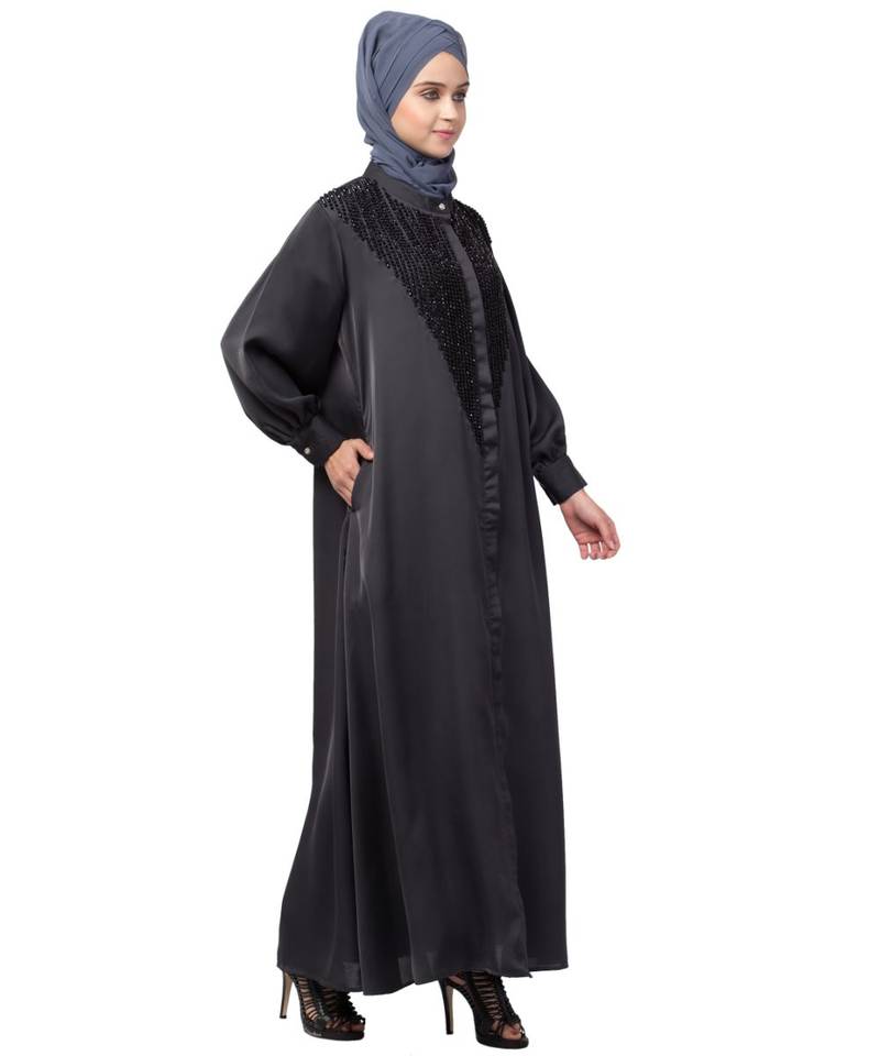 Nazneen Diamond Beads Front open Abaya