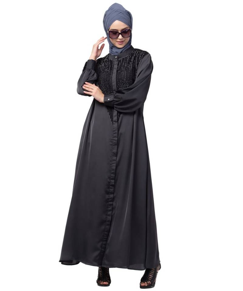 Nazneen Diamond Beads Front open Abaya