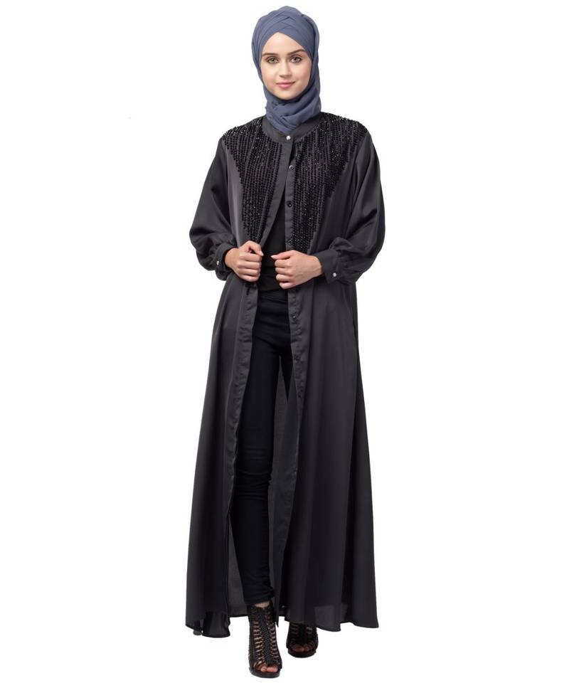 Nazneen Diamond Beads Front open Abaya