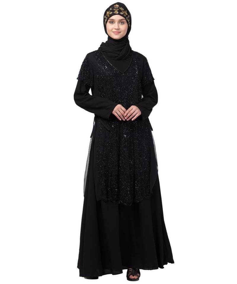 Nazneen Two Piece Front and Back fully Beaded Party Abaya