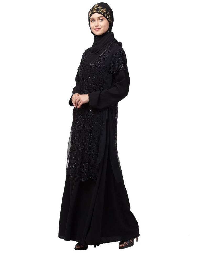 Nazneen Two Piece Front and Back fully Beaded Party Abaya