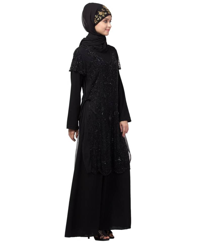 Nazneen Two Piece Front and Back fully Beaded Party Abaya