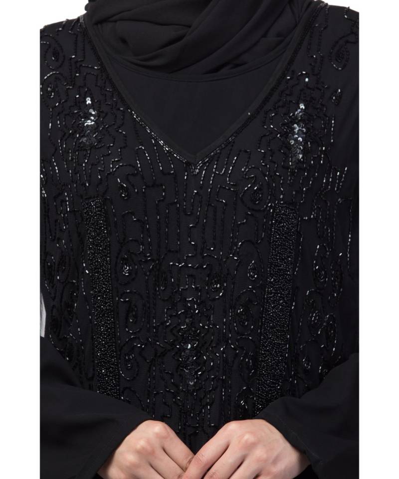 Nazneen Two Piece Front and Back fully Beaded Party Abaya