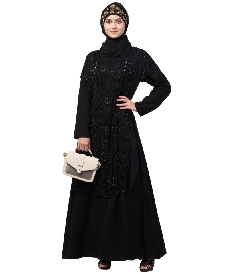 Nazneen Two Piece Front and Back fully Beaded Party Abaya
