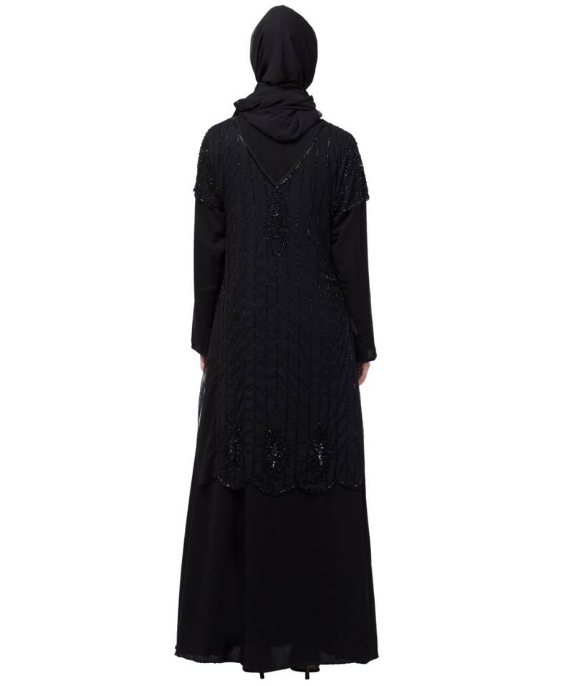 Nazneen Two Piece Front and Back fully Beaded Party Abaya