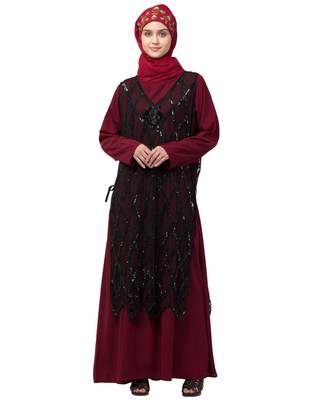 Nazneen Two Piece Diamond cut fully Beaded Front and Back Party Abaya 2